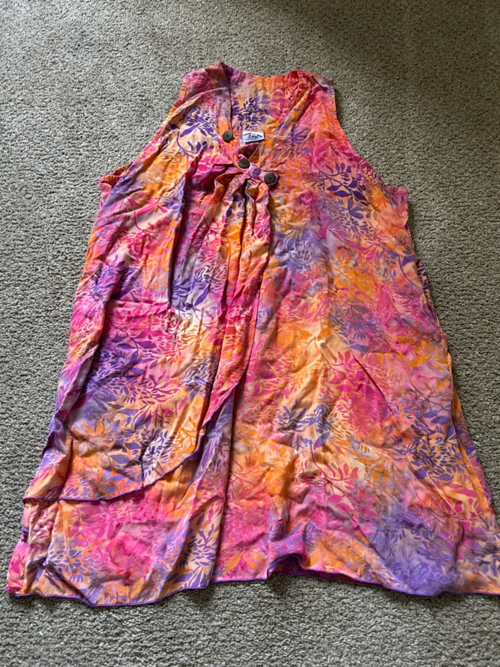 Vibrant Tie-Dye Floral Sleeveless Dress - Pink, Orange & Purple
